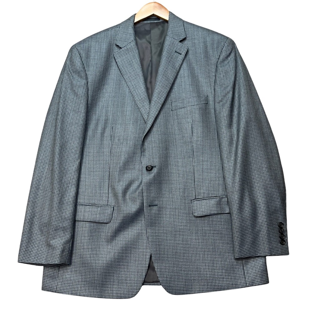 Lauren Ralph Lauren Silk Wool Houndstooth Blazer Mens 44R Blue Gray Suit Coat